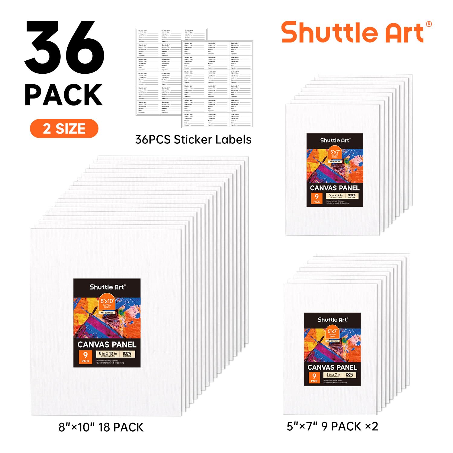 Snapklik.com : Shuttle Art 36 Pack Canvas For Painting, 5x7 & 8x10 Inch