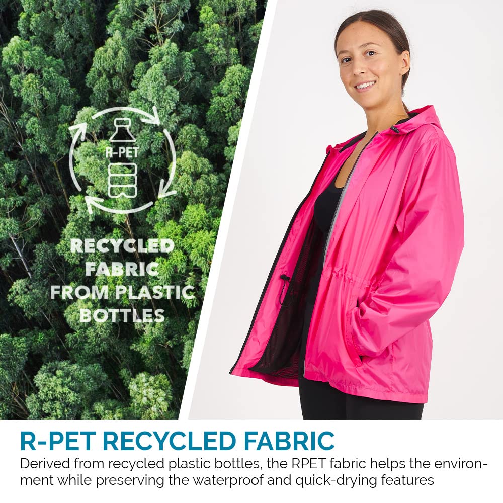 PERLETTI Veste Femme Impermeable à Capuche Détails Réfléchissants - Poncho Pluie Fille Coupe Vent Sport Running