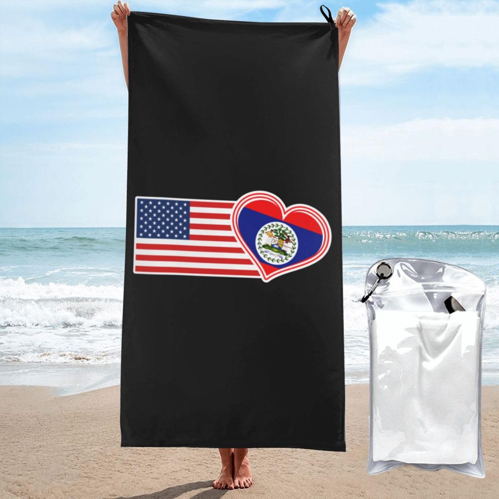 Toallas de baño de secado rápido de 70x140 cm con bandera americana y de Belice para natación
