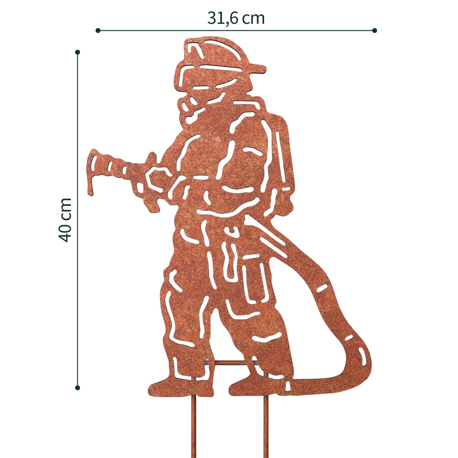 VERDOBA Feuerwehrmann Gartendeko Rost - Feuerwehr Geschenke für draußen - Feuerwehr Deko mit Rostpatina - Deko Feuerwehr Gartenstecker - Rostdeko Gartendeko - Rostdeko für Garten, Balkon & Terrasse
