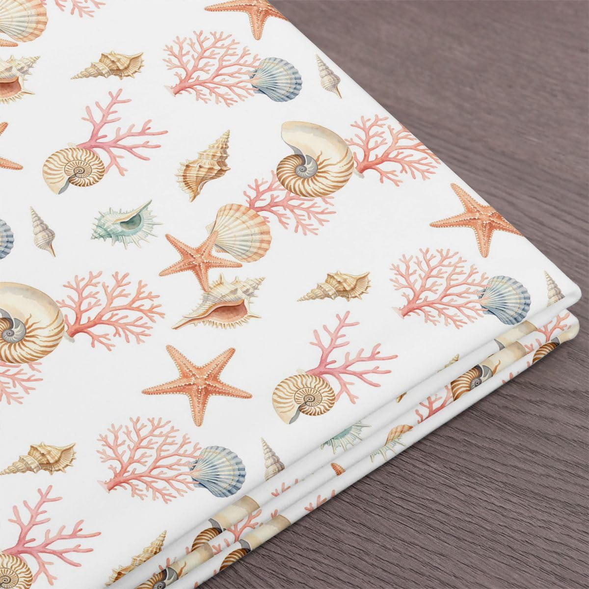 Homewish Przybrzeżna tkanina plażowa od The Yard Ocean Creatures tkanina flanelowa muszla tkanina tapicerska, nierozciągliwa motyw koralowej rozgwiazdy miękkie tkaniny dekoracyjne, 10 jardów