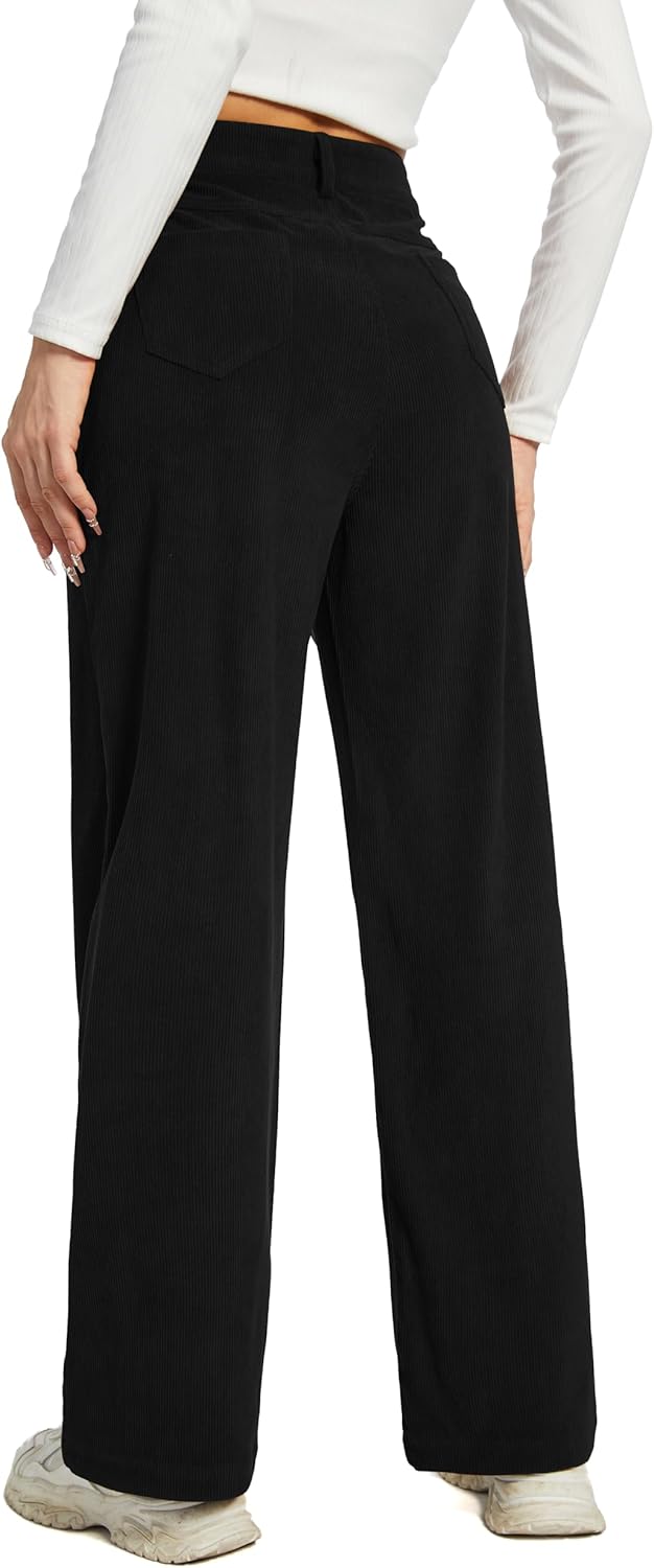Women's Corduroy Loose Mid Rise Pant Casual Fall Straight Leg Elastic Waist Pants with Pockets - Image 6