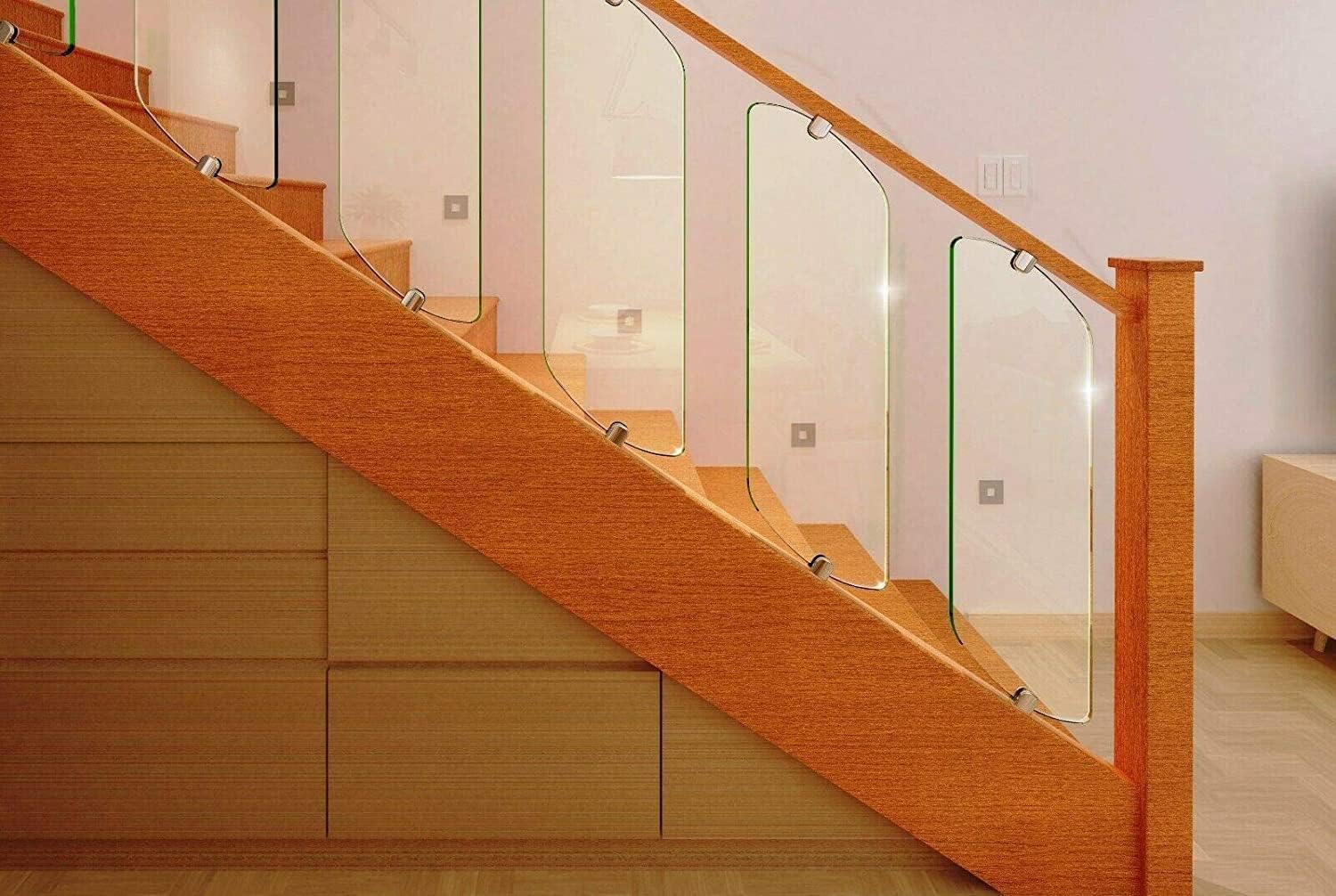 Home Supplies Toughened Clear Glass Decking Panel Rack Railing Infill Stairparts Easy Fit For Stair, Balcony, Glaze Glass Staircase and Chrome Clamps. (6mm X 200mm X 750mm)