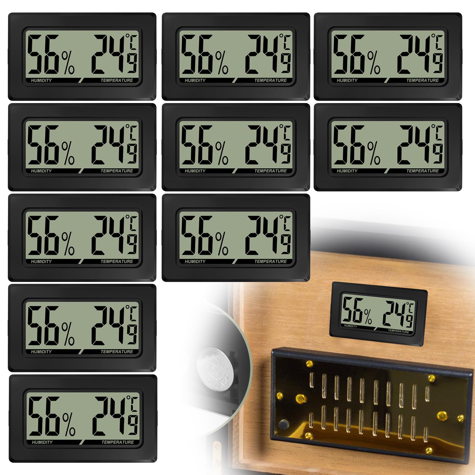 Lot De 10Thermomètre Hygromètre Digital LCD Mini thermomètre hygromètre hygromètre thermomètre thermomètre reptiles numérique intérieur pour bureau, cuisine, incubateur de jardin