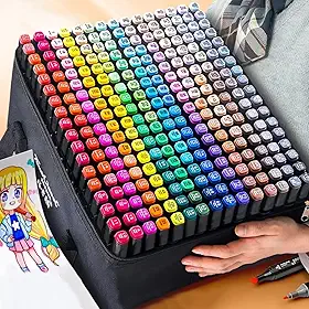 Canetinha Ponta Dupla para Colorir Kit Estojo de Canetas Escolar Marcador Coloridas Permanente Duas Pontas 24 Cores