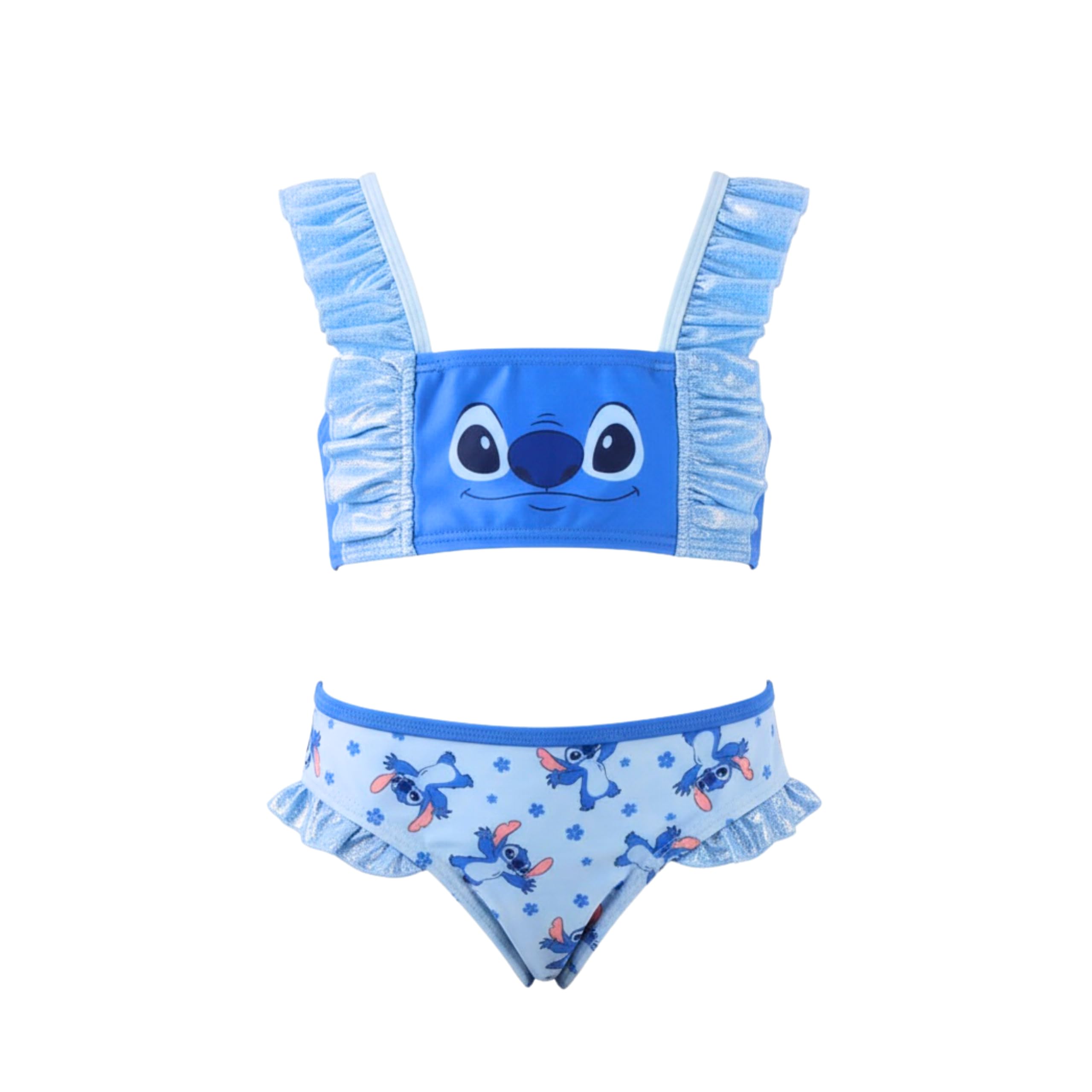 Disney Stitch Bikini para Niña, Diseño Purpurina Bañador de Dos Piezas Verano Infantil, Tallas 5 a 12 Años