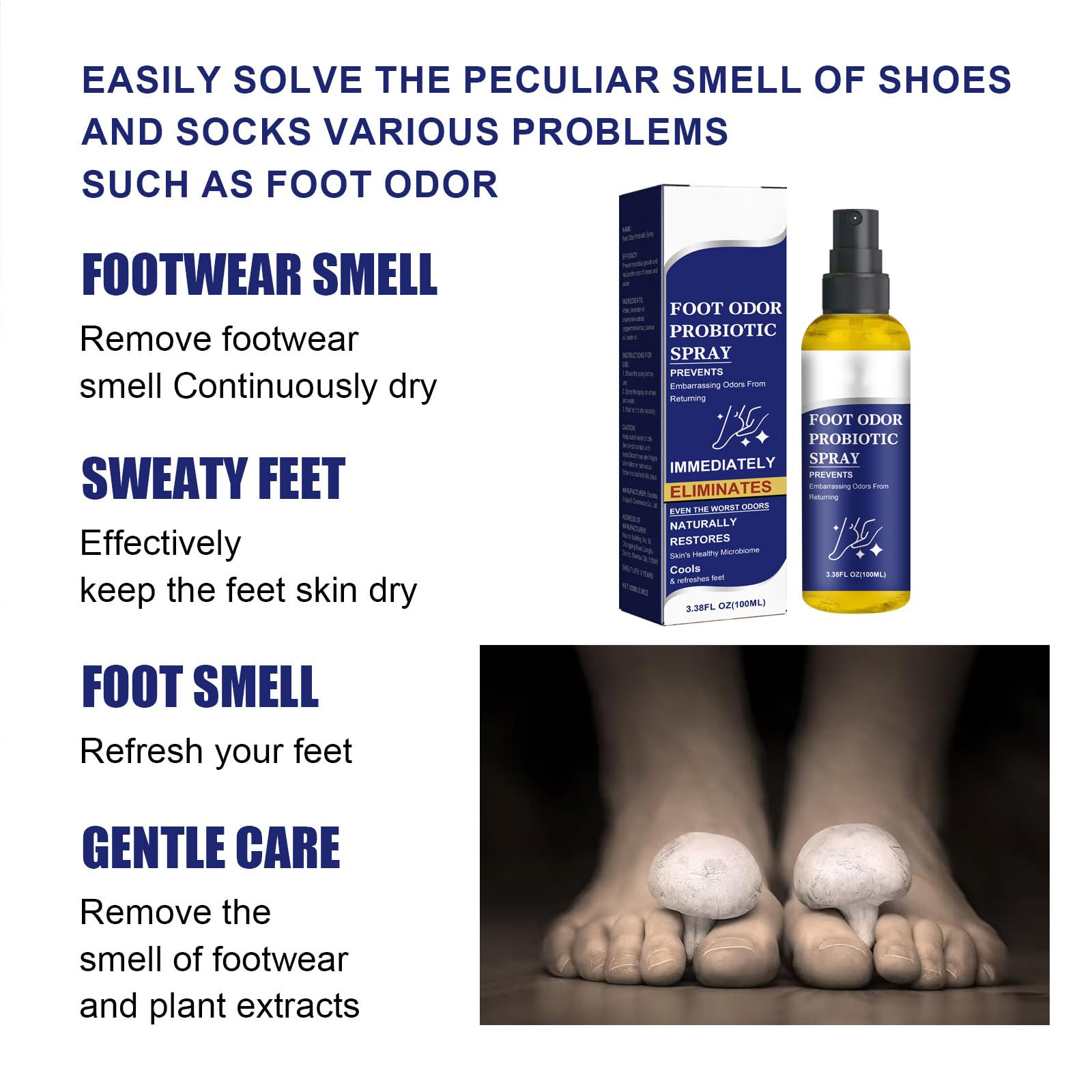 Spray per la Cura dell'Odore dei Piedi,Spray Fresco per i Piedi,Antitraspirante,Deodorante per Scarpe,100ML,1PC