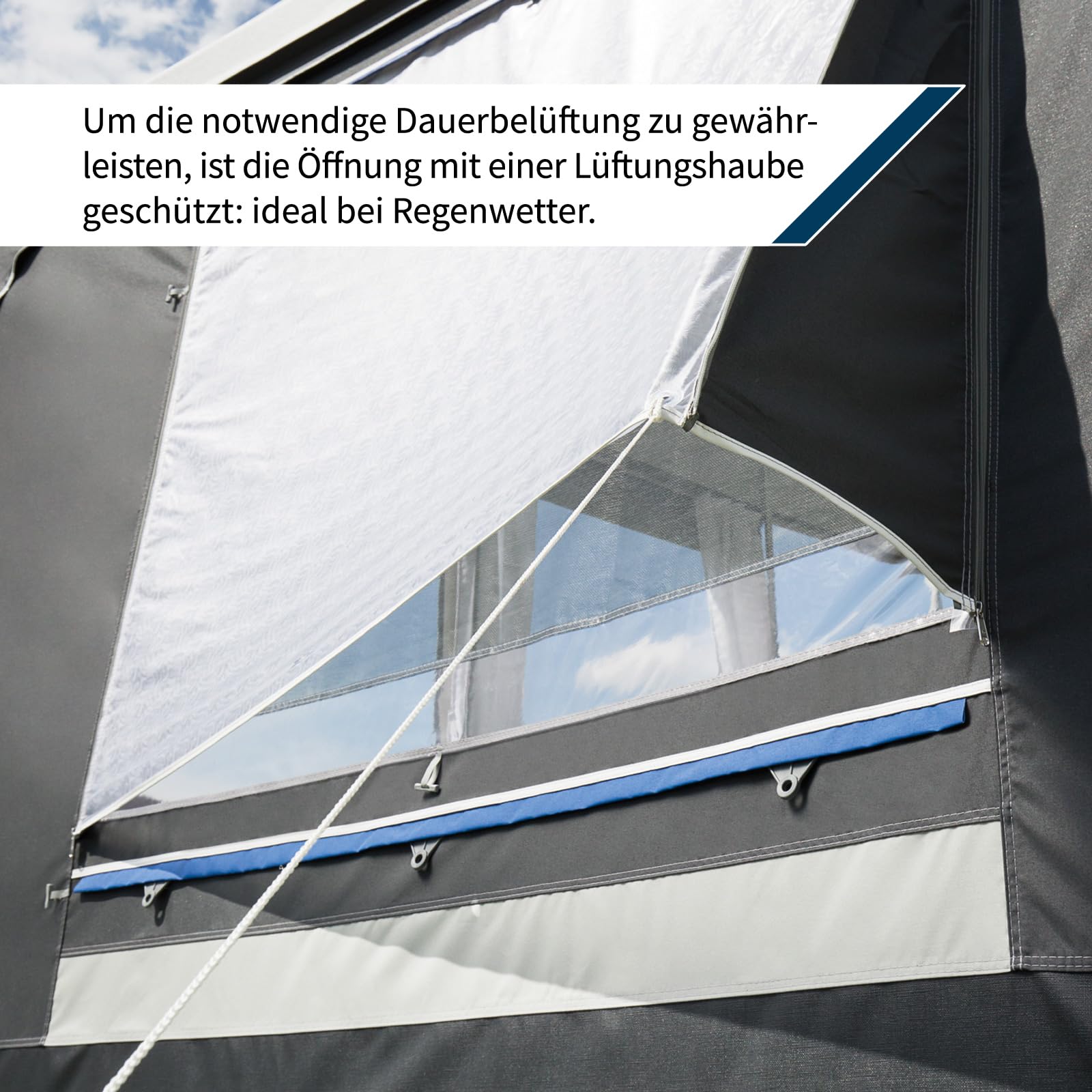 DWT Wohnwagen Vorzelt Polo für Reise- und Saisoncamping, 240 cm Tiefe, hochwertiges und beidseitig kunststoffbeschichtetes Polyestergewebe, 5-teiliges Zelt