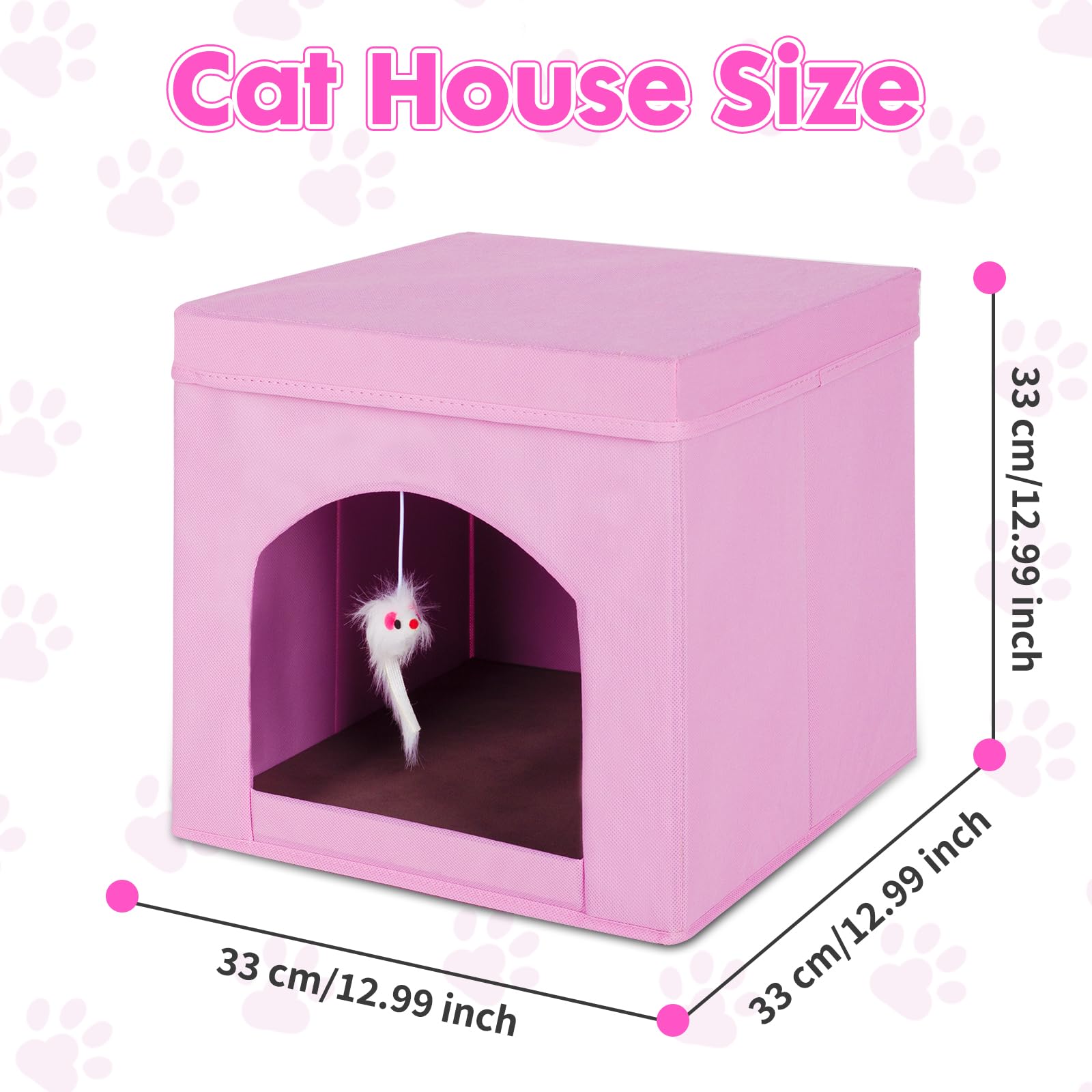 Powerking Cuccia Pieghevole per Gatti o Gattini, Cubo per Felini, 33 x 33 x 33 cm, Rosa