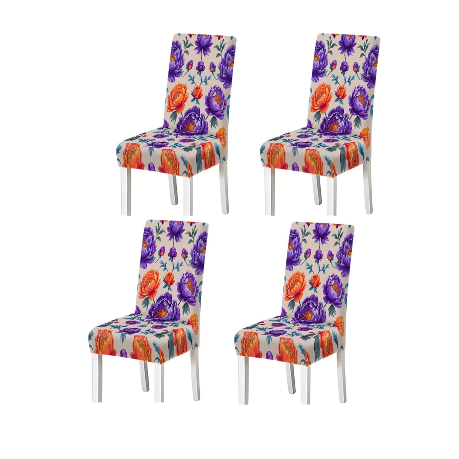 BOSUYBN Purple Orange Peony Floral Print Stretch Dining Chair Covers For Kitchen Dining Living Room Vibrant, 2/4/6PCS Furniture Protectors for Home Dining Room(4PCSChair cover)