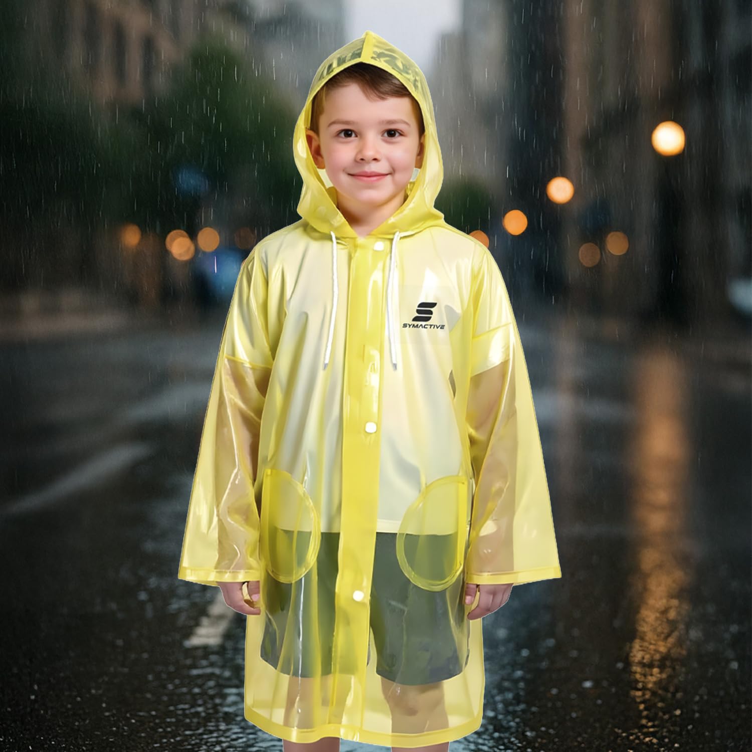 Amazon Brand – Symactive Reversible Double Layered Standard Length Hooded Raincoat with Pants for Kids (Unisex) | Waterproof | Elastic Cuffs | Age 09–10 Years | Yellow - Image 6 thumbnail