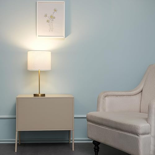 Miniatura 4 de Globe Electric 67512 - Lámpara de mesa de 20 pulgadas, base de mármol sintético blanco, acento de latón antiguo, pantalla de lino blanco,