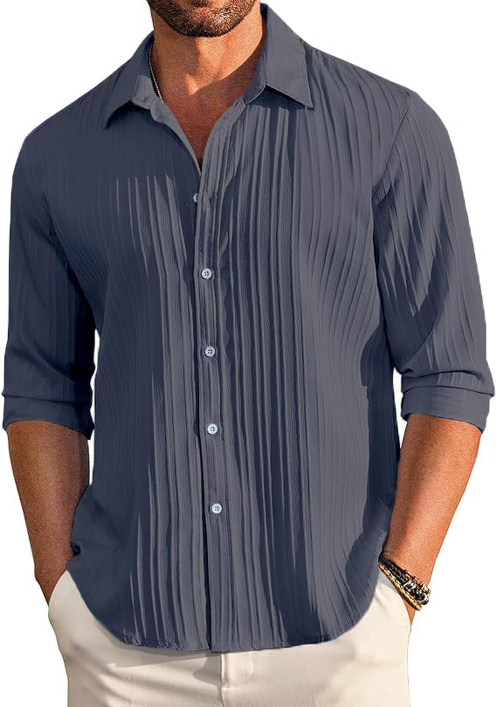 CB-COLEBROOK Men's Casual Button Down Shirts Long Sleeve Linen Shirt Fashion Textured Beach Summer Shirts| Men Stylish Shirt | Men Fancy (Available in Plus Size)