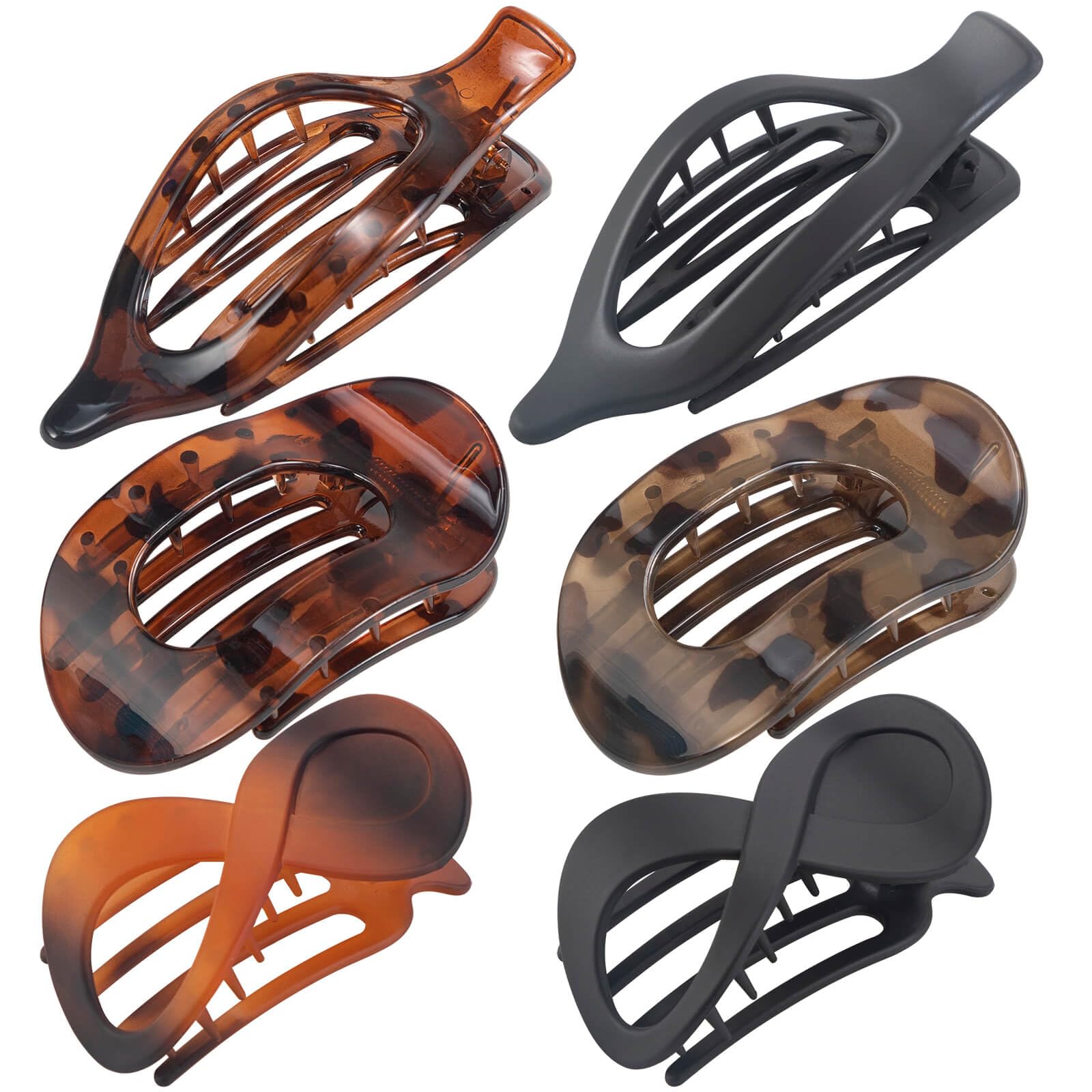Flat Hair Claw Clips for Women and Girls Thick Thin Hair Large Non Slip Jaw Clips Strong Hold Lay Flat Claw Grips Hair Styling Accessories 3 style 6 Pieces