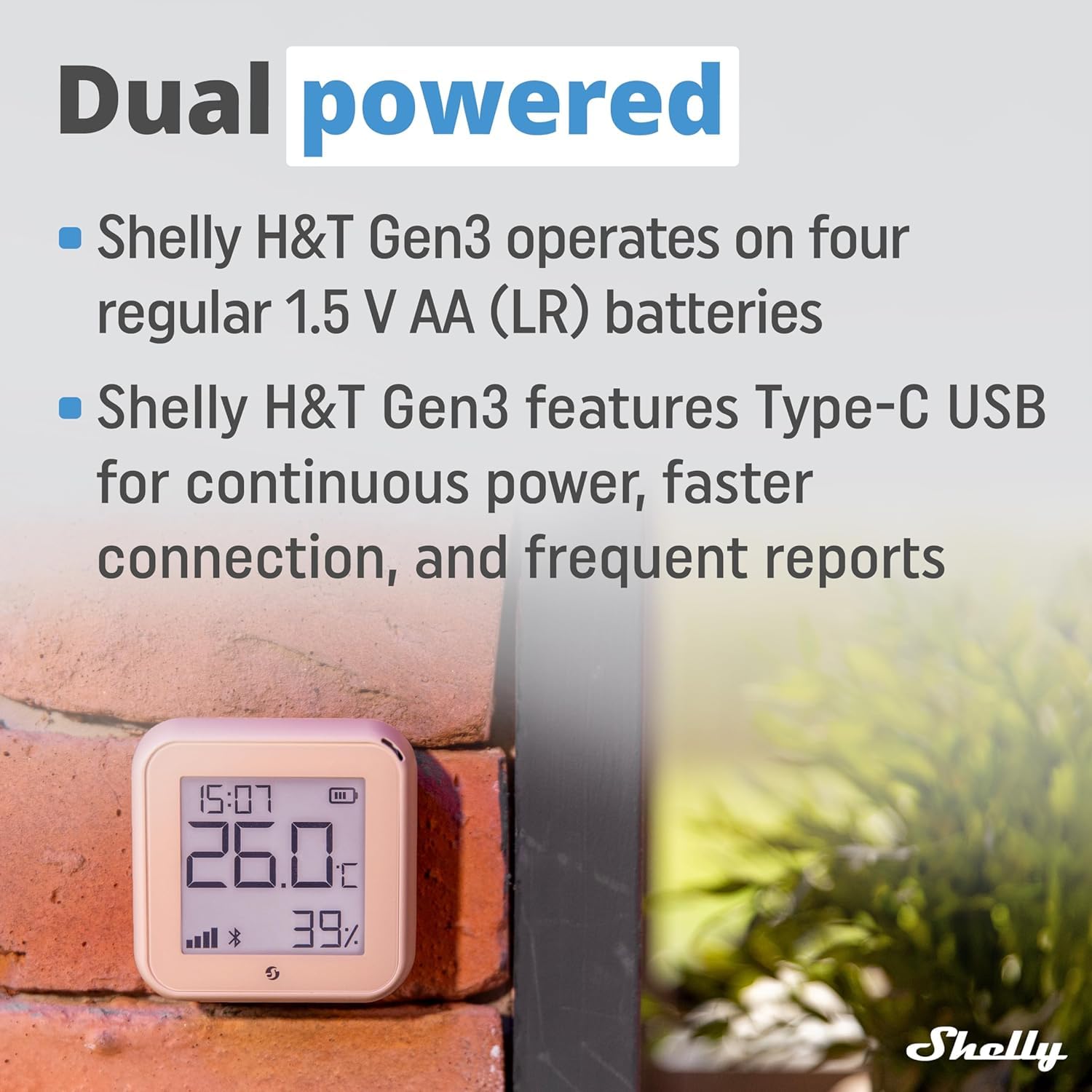 Shelly H&T Gen 3 Mocha Lot de 2 capteurs de température et d'humidité Wi-Fi et Bluetooth, automatisation domestique, pas de hub nécessaire, longue durée de vie de la batterie, montage mural