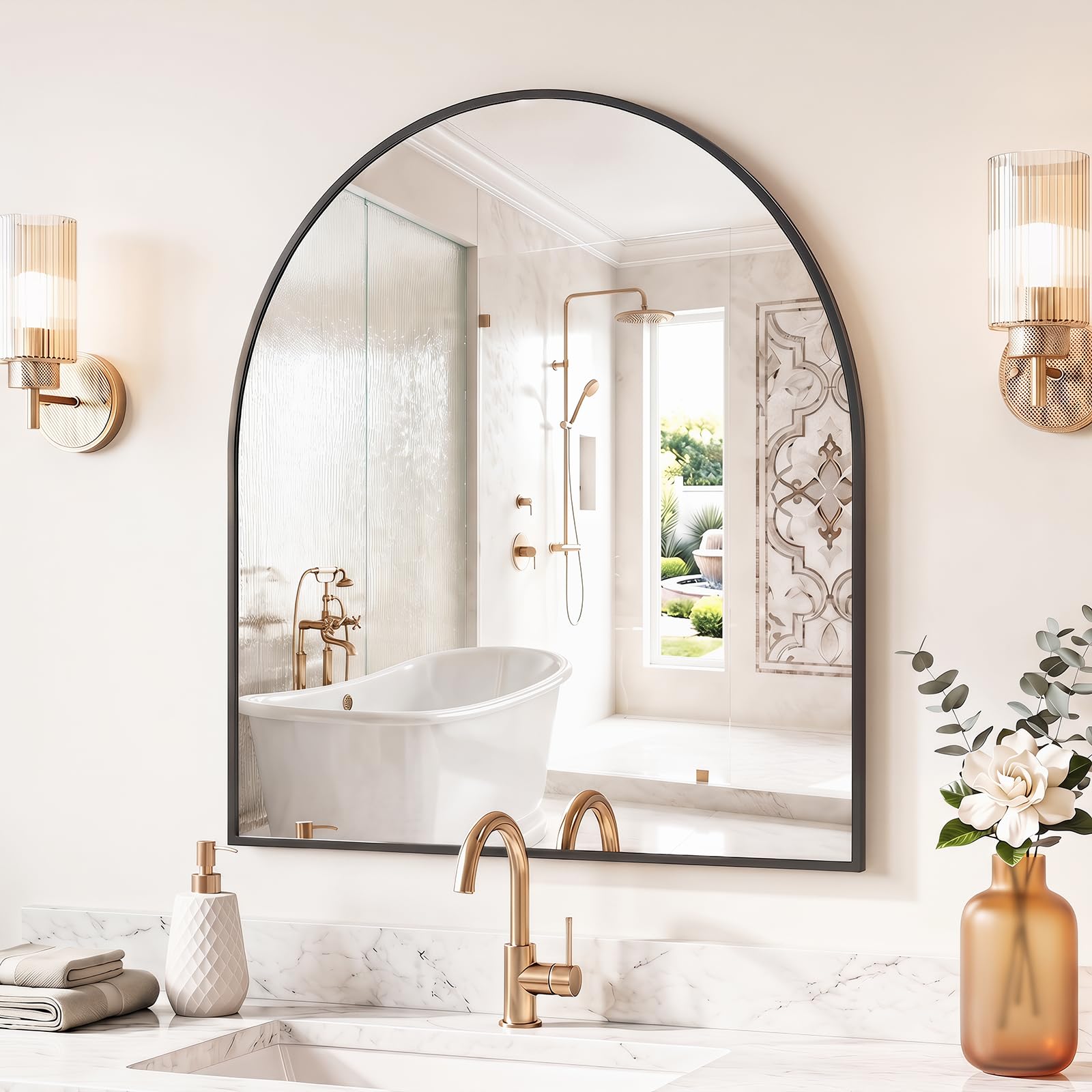 Sweetcrispy 31"x32" Arched Bathroom Mirror, Bathroom Mirrors for Over Sink