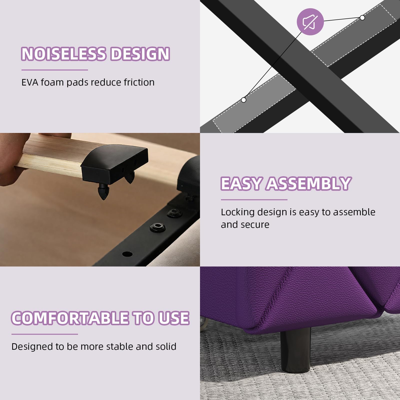 BarnFurin Full Size Bed Frame with Headboard, Faux Leather Upholstered Bed with Diamond Tufted Design, Mordern Bed Frame with Wooden Slats Suppor, No Box Spring Required, Easy Assembly, Purple