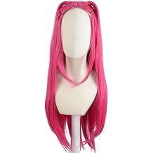 Hot Pink Long Straight Wig with Ponytails, Synthetic Heat Resistant Fiber Anime Costume Cosplay Wig for Halloween Party, 26.7 Inch