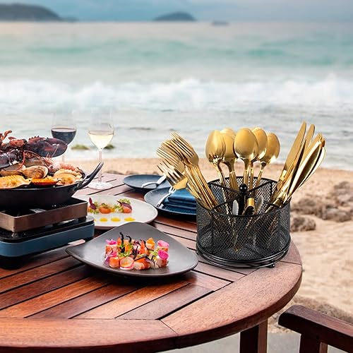 Miniatura 4 de Soporte giratorio de 360 para encimera para mesa, 4 secciones, soporte para cubiertos para fiestas, organizador de cubiertos de cocina, encimera