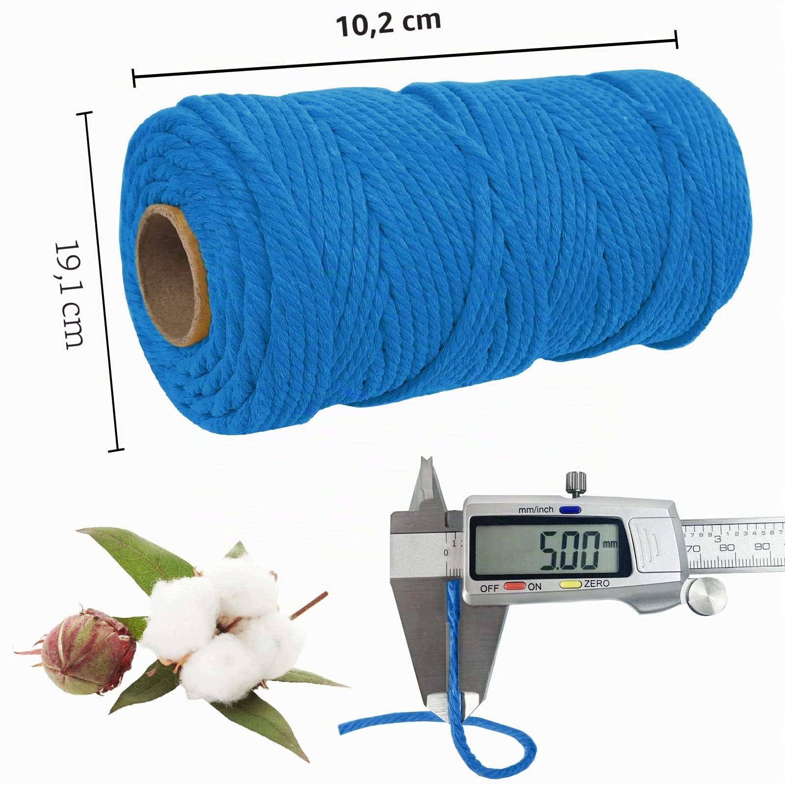 Corde Macramé 5mm x 100m, Fil Macramé Coton Naturel, Grosse Ficelle Cordelette 5mm Cordon pour Mural, Porte Plante, Bricolage, Décoration Boho (Naturel)