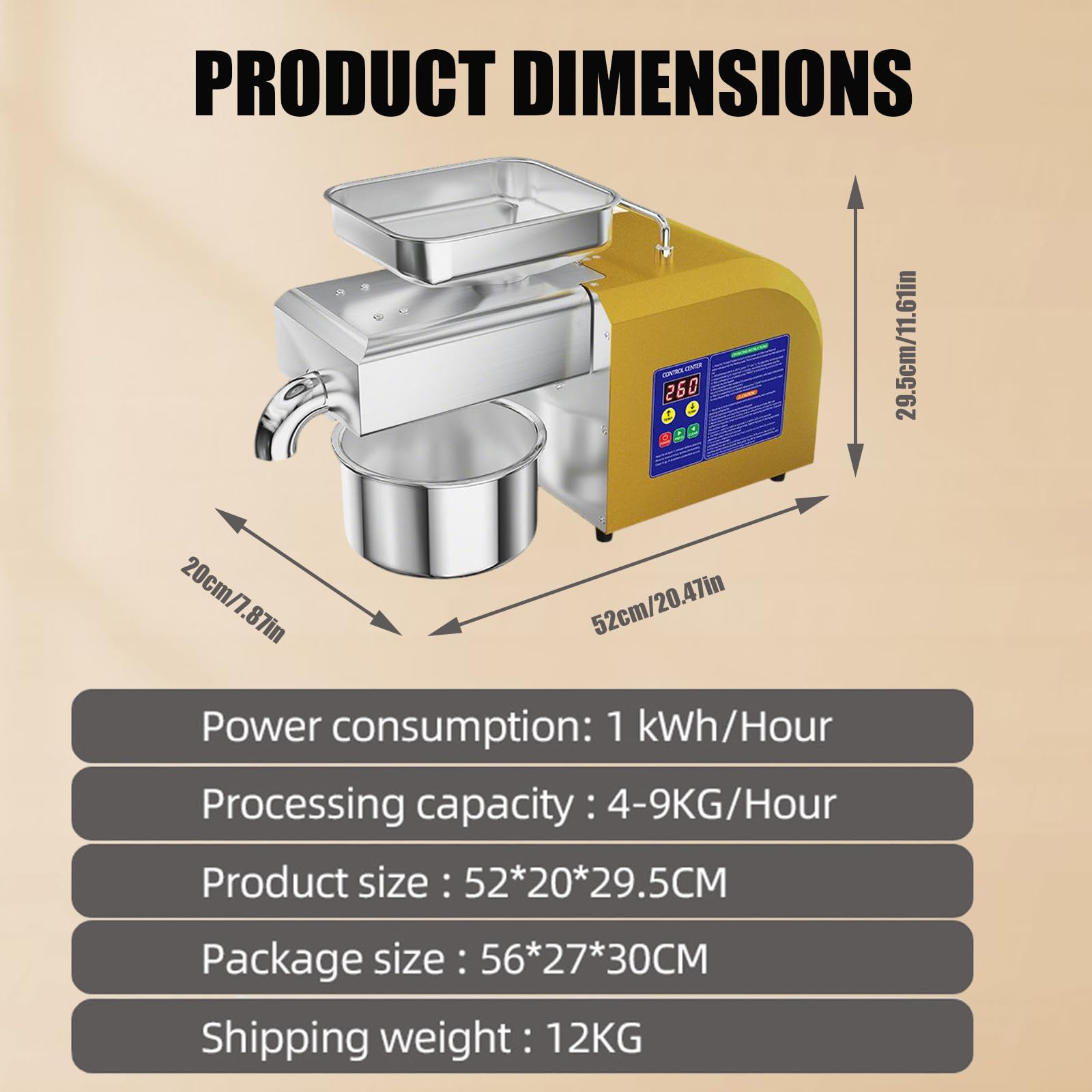 Molino Inteligente De Aceite De Oliva, con Rendimiento De 6 Kg/H A 9 Kg/H, Prensa AutomáTica De Aceite De 800 W/1100 W, para Uso Comunitario 9kg/h