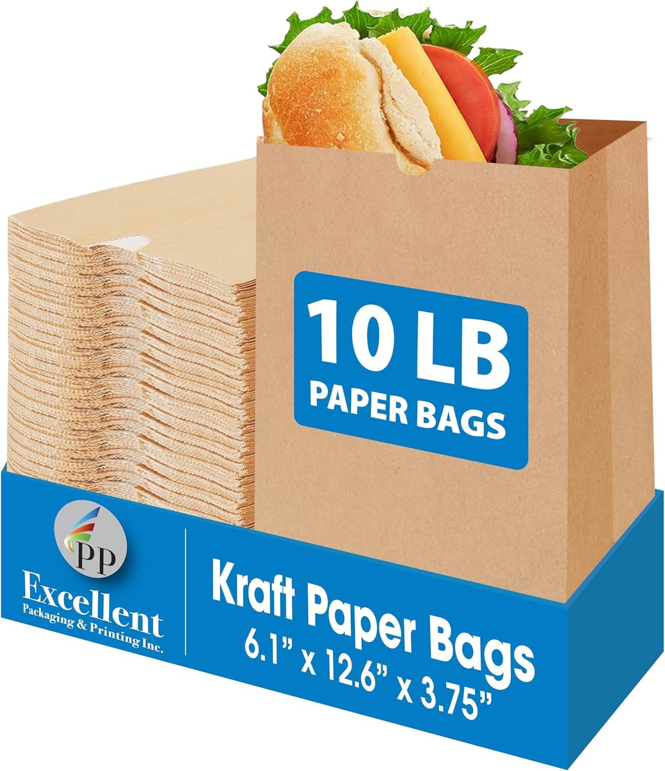 Excellent 100 Pack Brown Paper Bags - 10 Lbs Capacity Medium Kraft Paper Lunch Bags - 6.1x3.75x12.6 inches Bulk Paper Grocery Bags for Storage Food,