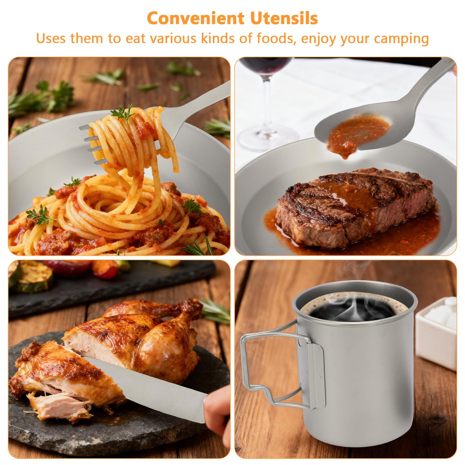 Utensilien, Camping-Mess-Sets mit Teller, Schüssel, Tasse, Schneider, Gabel, Löffel für Rucksacktouren, Outdoor-Camping, Wandern und Picknick