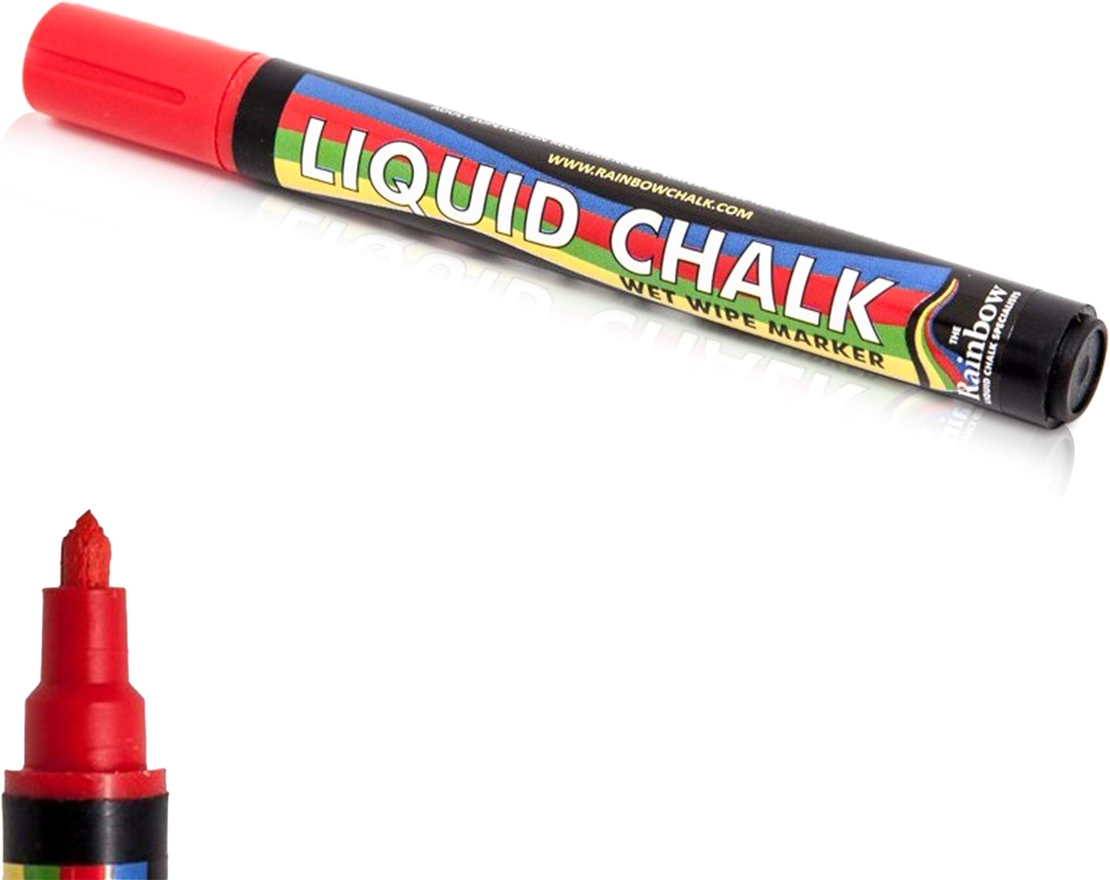 Rainbow Liquid Chalk Marker Pen Red - Chisel Tip - Paint on Chalkboard, Blackboard Wet Erase Washable Colored Pens