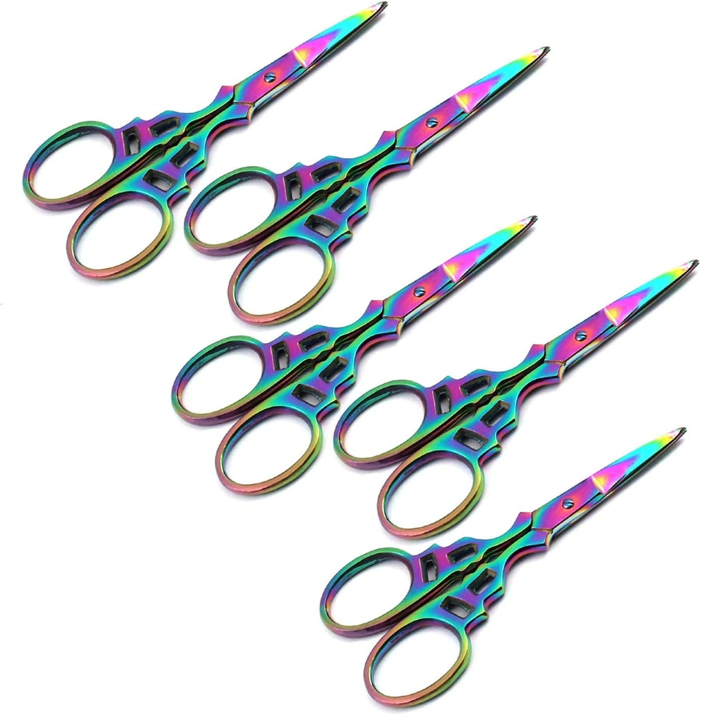 DDP SET OF 5 MULTI TITANIUM COLOR RAINBOW SEWING CRAFT EMBROIDERY SCISSORS 3.5 VICTORIAN STYLE BTS-643