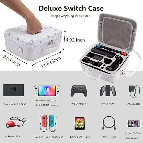 Vista 2 de Deluxe Carrying Case for Nintendo SwitchSwitch OLED Model, Portable Full Protection Hard Shell Soft Lining Travel System Storage Bag Compatible with