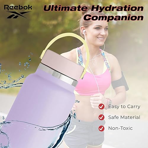 Miniatura 2 de Reebok Botella de agua de boca ancha de acero inoxidable con tapa flexible para exteriores, 32 onzas, botella de agua deportiva aislada al vacío de