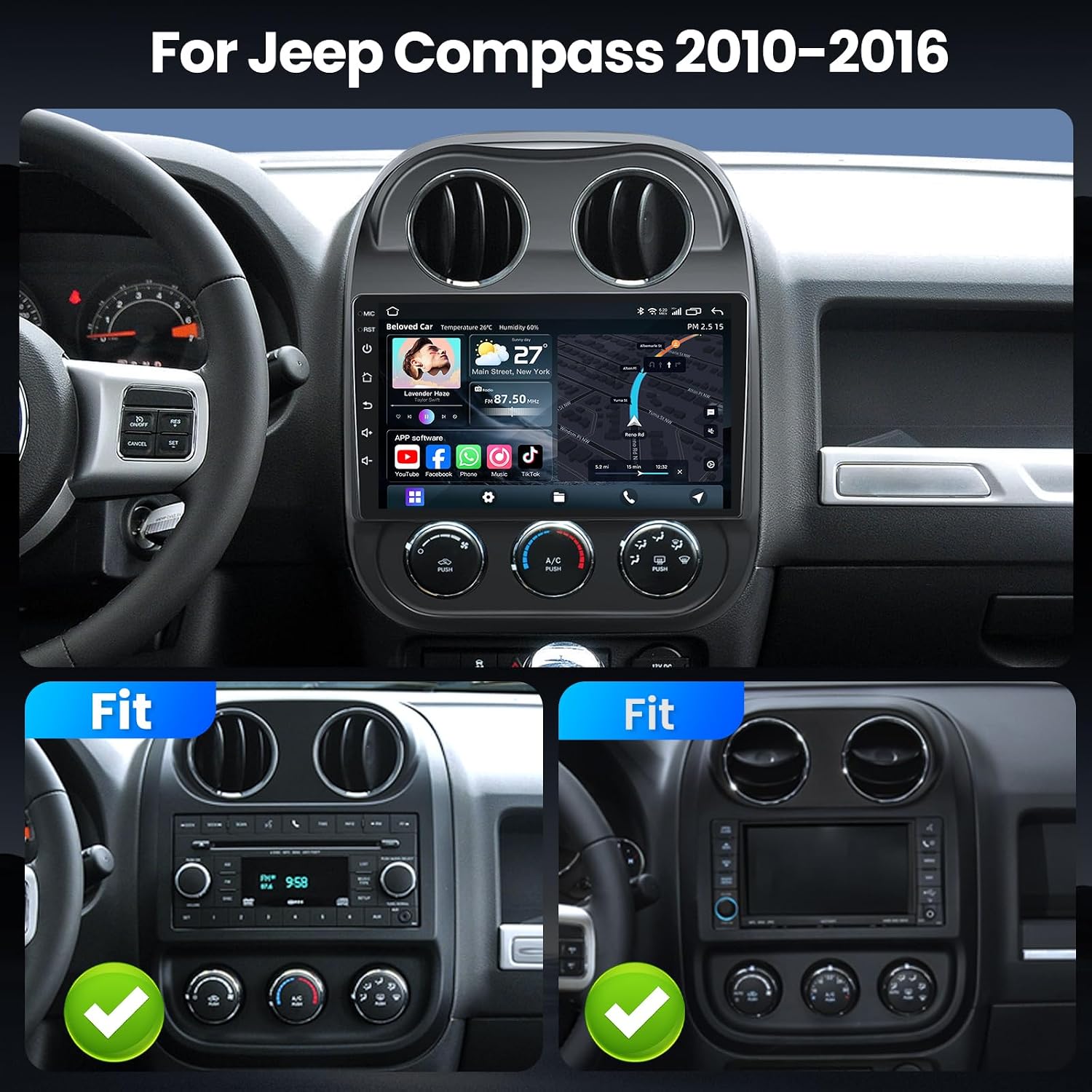 Image showing the Fortdows car radio stereo with various cables connected to its rear panel