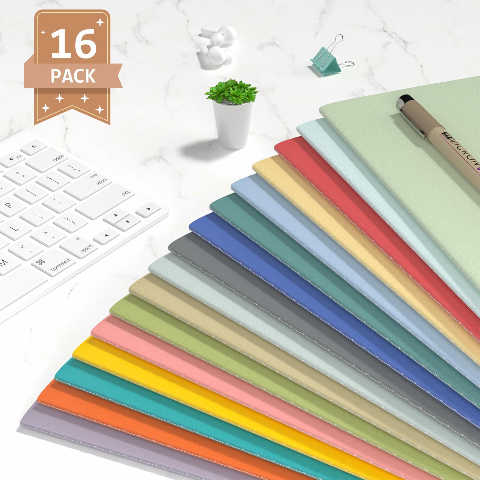Oucaru Cuadernos de diario, tamaño A5, cuaderno de bocetos en blanco, paquete de 16 cuadernos pequeños de papel kraft a granel de 8.3 x 5.5 pulgadas, cuaderno de dibujo de 16 colores, tapa suave,