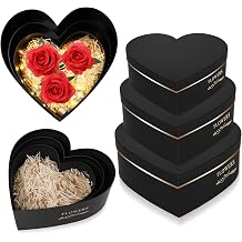 Glenmal 3 Pcs Heart Shaped Gift Boxes with Lids 100g Shredded Paper Fill Nesting Heart Flower Boxes for Wedding Proposal Birthday Bridesmaid Baby Showers Present PackagingBlack