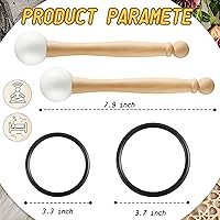 Vista 2 de Nuanchu 4 Pcs Crystal Singing Bowl Mallet Bowl Striker and O Ring Set, Include 2 Rubber Head Wood Handle Mallet with 2 Rubber O Rings for Playing