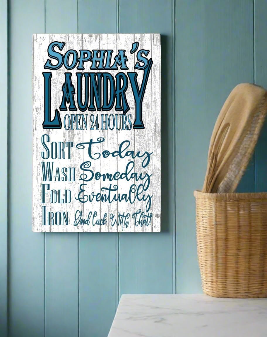 Custom Laundry Room Name Signs Personalized Home Decoration Hanging Wall Art - 16.5" x 10.5" (Sort Wash Fold Iron)