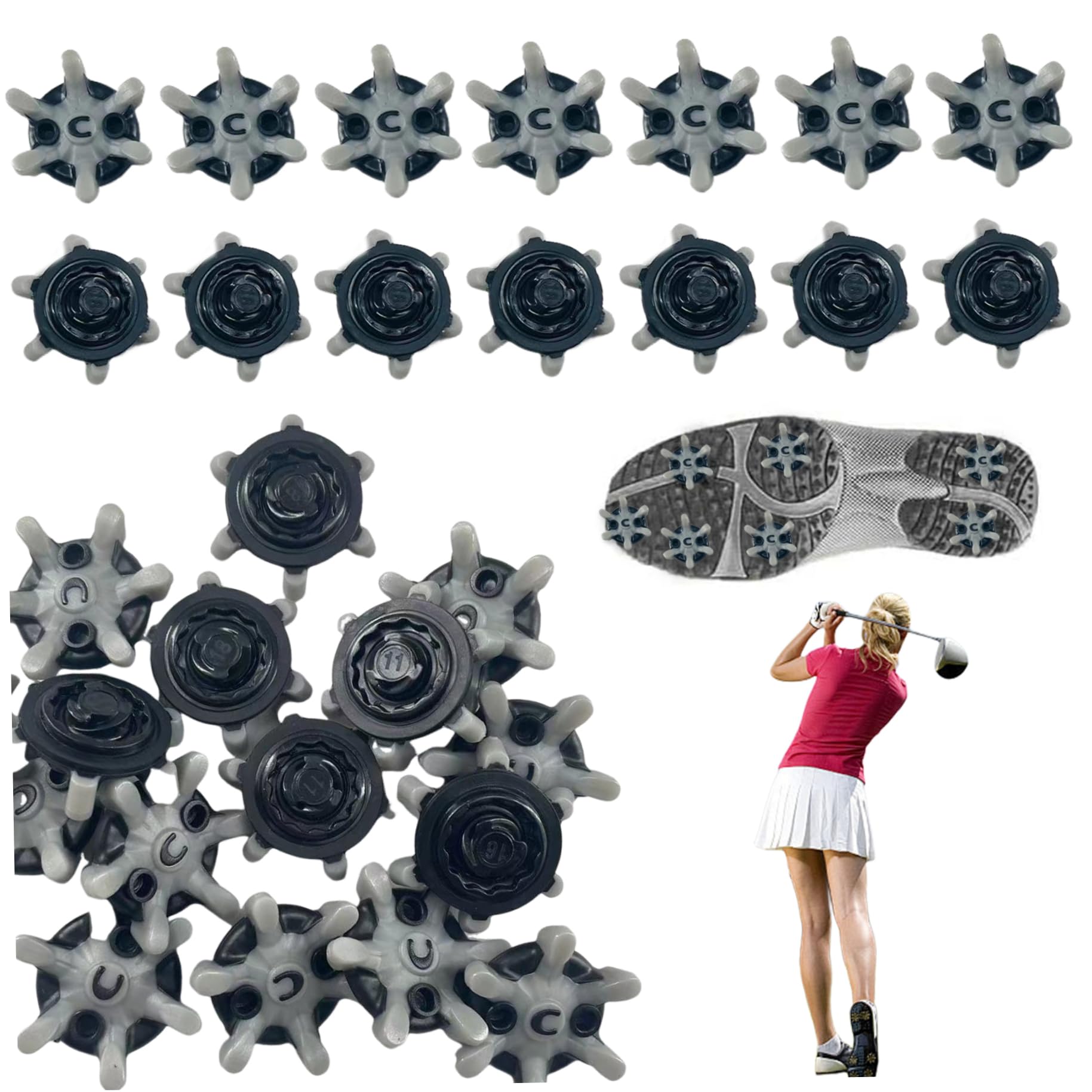 Pastoralist Golf Shoe Spikes, 30pcs 2.2cm Golf Spikes Replacement, Plastic Golf Cleats Replacement, Long Lasting Golf Spikes for Use on Lawns or Golf Courses