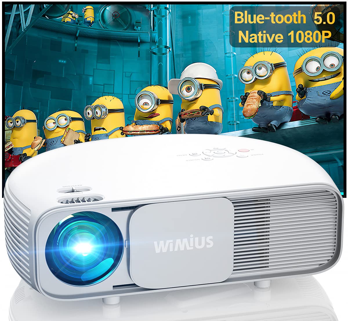 Bluetooth Projector Support 4K UHD, WiMiUS S4 Native 1080P Projector with Zoom & Keystone & Dual 5W 