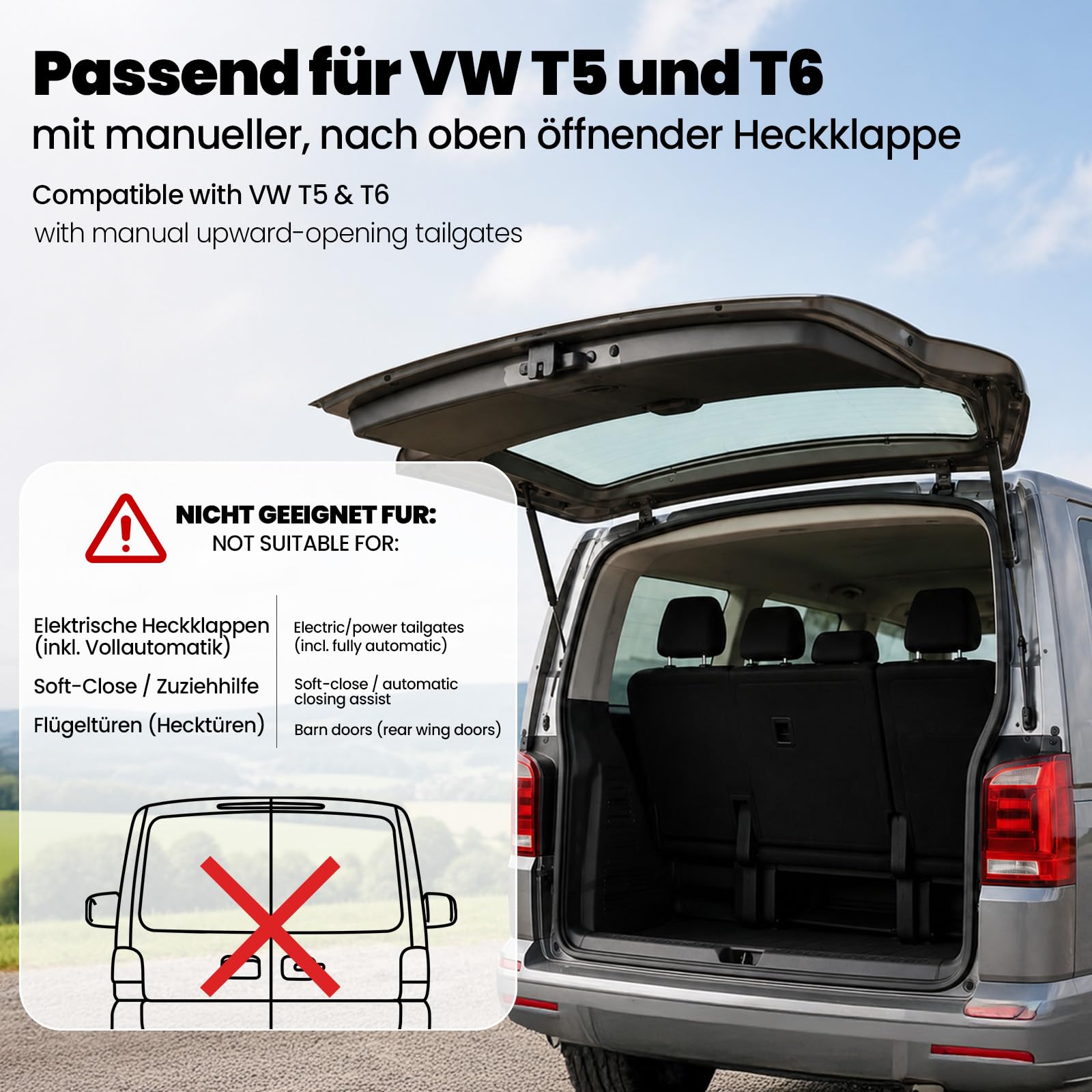 Siegvoll uchwyt dystansowy (10 cm) do klapy bagażnika VW T5/T6 | Hak do klapy z mechanizmem blokującym | Akcesoria kempingowe do modeli California Beach, Multivan, Caravelle, Bulli