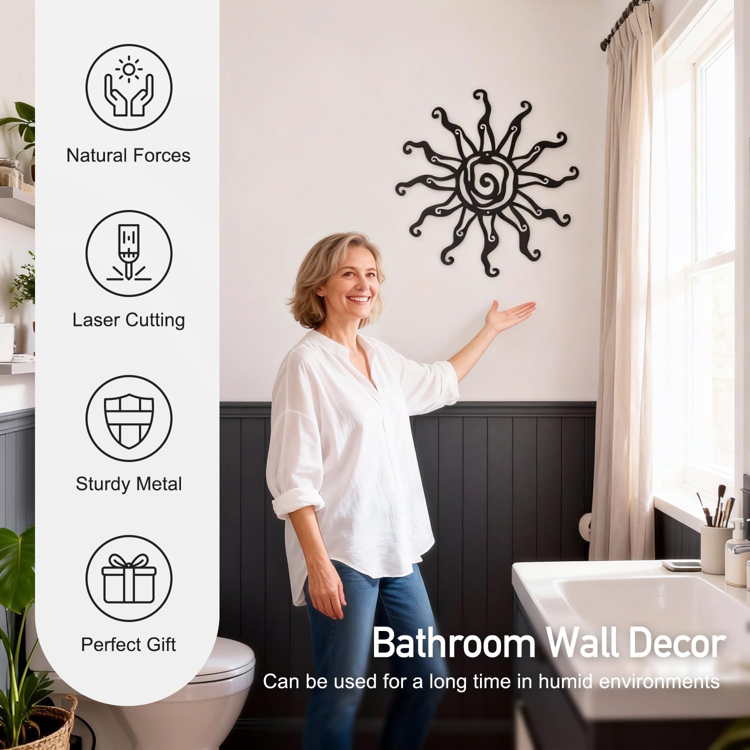 Sokurdeg Black Sun Metal Wall Decor - 22" Large Abstract Farmhouse Minimalism Line Wall Art for Bedroom, Bathroom, Living Room, Corridor and Office
