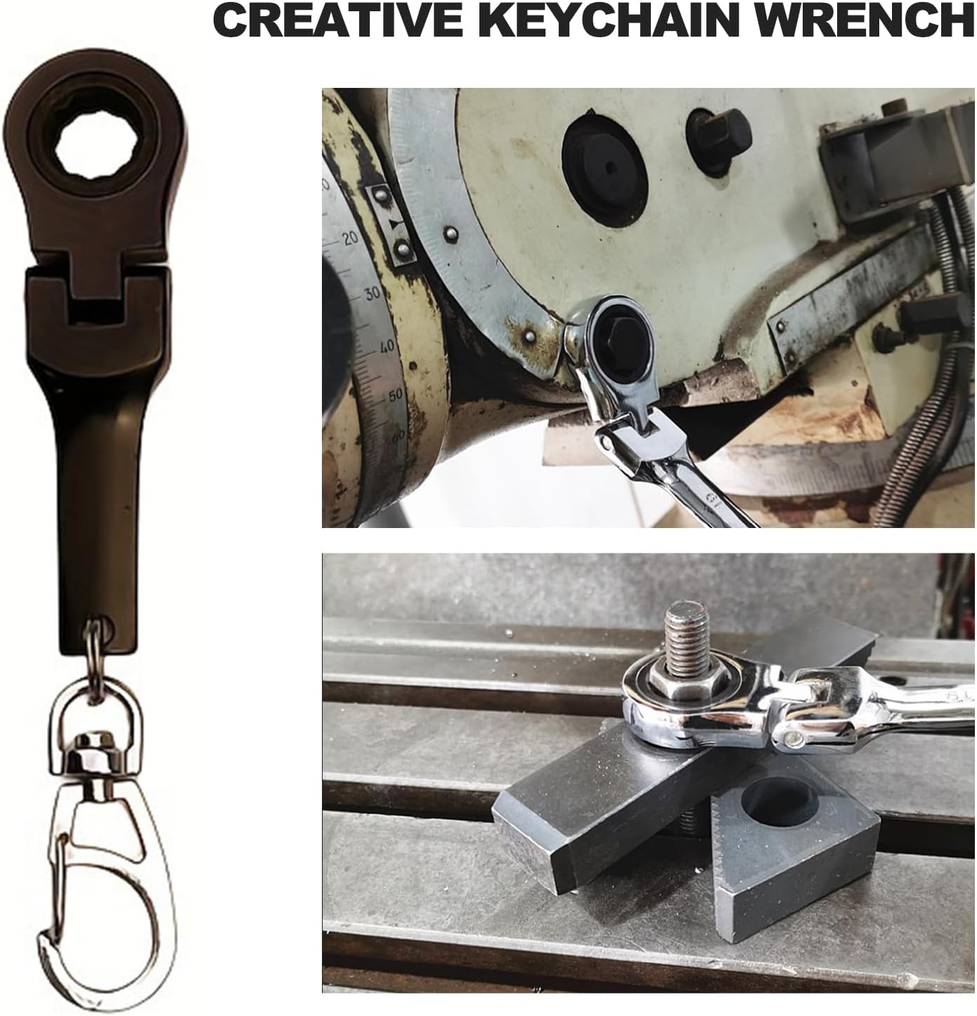 ラチェットレンチキーチェーン、10mm ポータブルラチェットレンチキーリング 4.9&times;1インチ 180度伸縮ヘッド ミニハードウェア