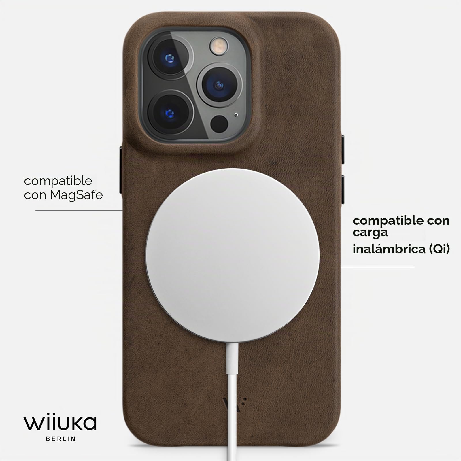 WIIUKA Funda para iPhone 14 Pro Max, Piel de Alemania Extrafina, Premium para Teléfono Móvil, Qi, Marrón Vintage