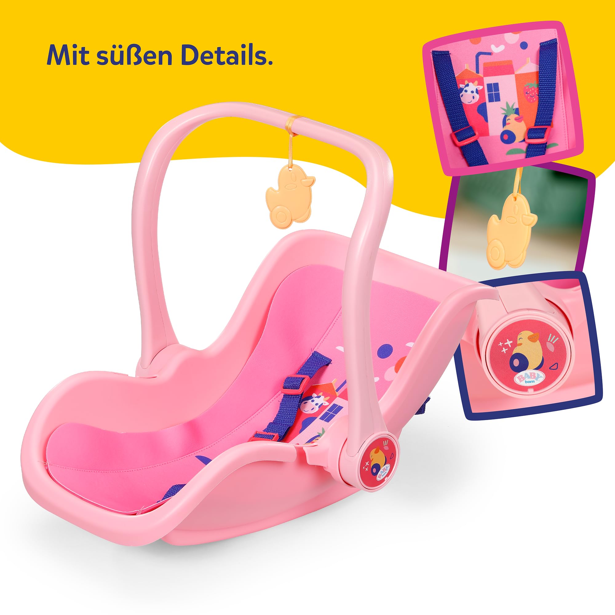 BABY born Babyschale Pink, Puppen-Babyschale mit Tragegriff, Sicherheitsgurt und Anhänger