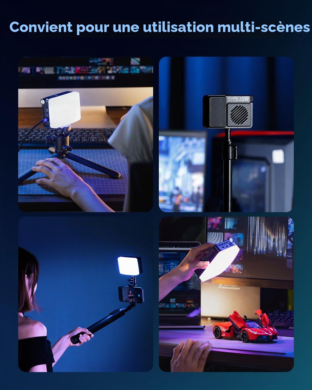 SMALLRIG Mini Lampe Vidéo LED RGB RM 25C, Batterie 3100 mAh, Ecran LCD HD, Lampe Portable 25 W, Idéale pour les Photographes, 2500 K-10000 K, CRI 96, TLCI 99, Fixation Magnétique - 5357
