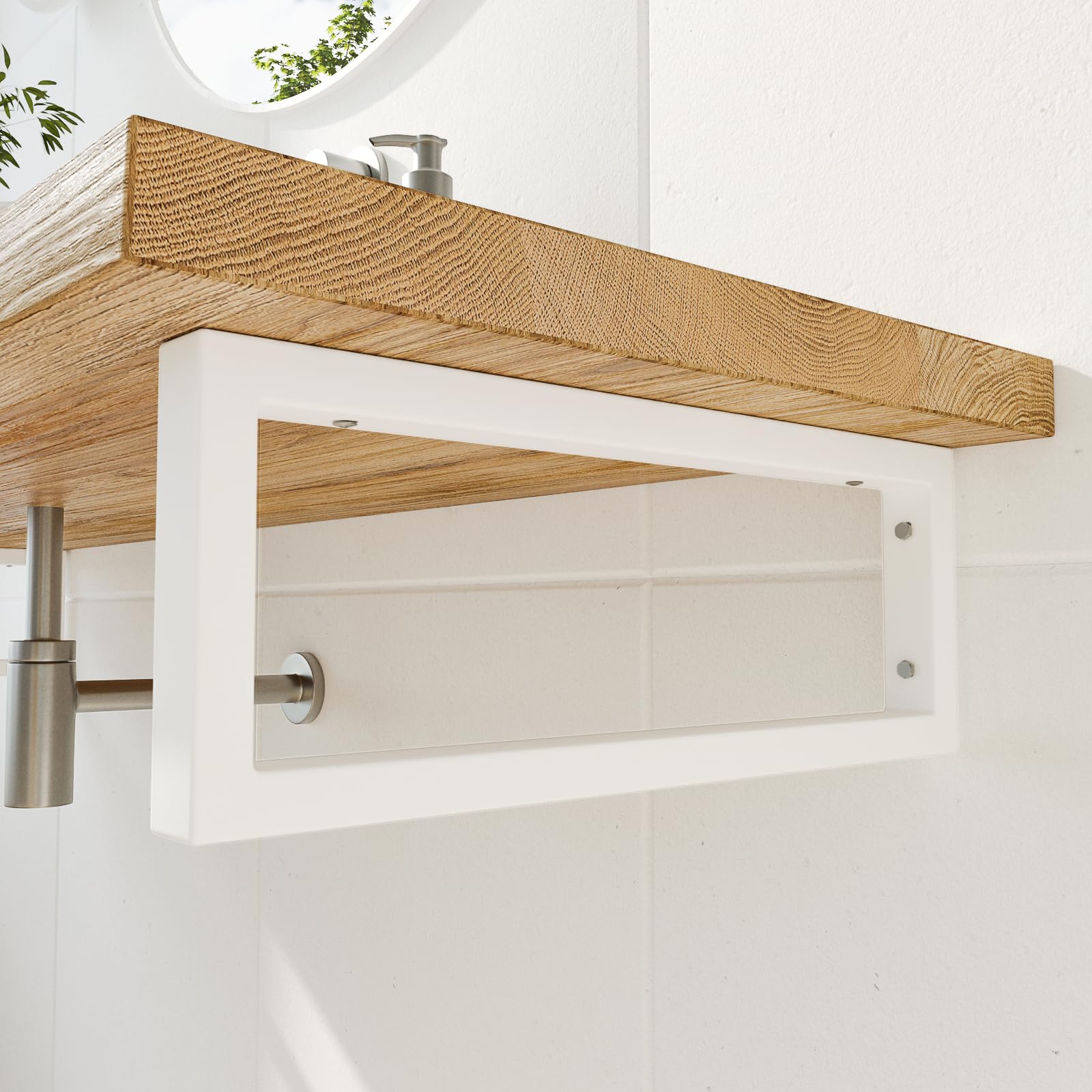 HEVVA Waschtischhalterung-Set - RHEIN-MAIN - Höhe 15 cm (40 cm, Weiß) | Waschtischbefestigung, Wandhalterung für Aufsatzwaschbecken, Waschtischkonsole, Waschtischträger Kombination