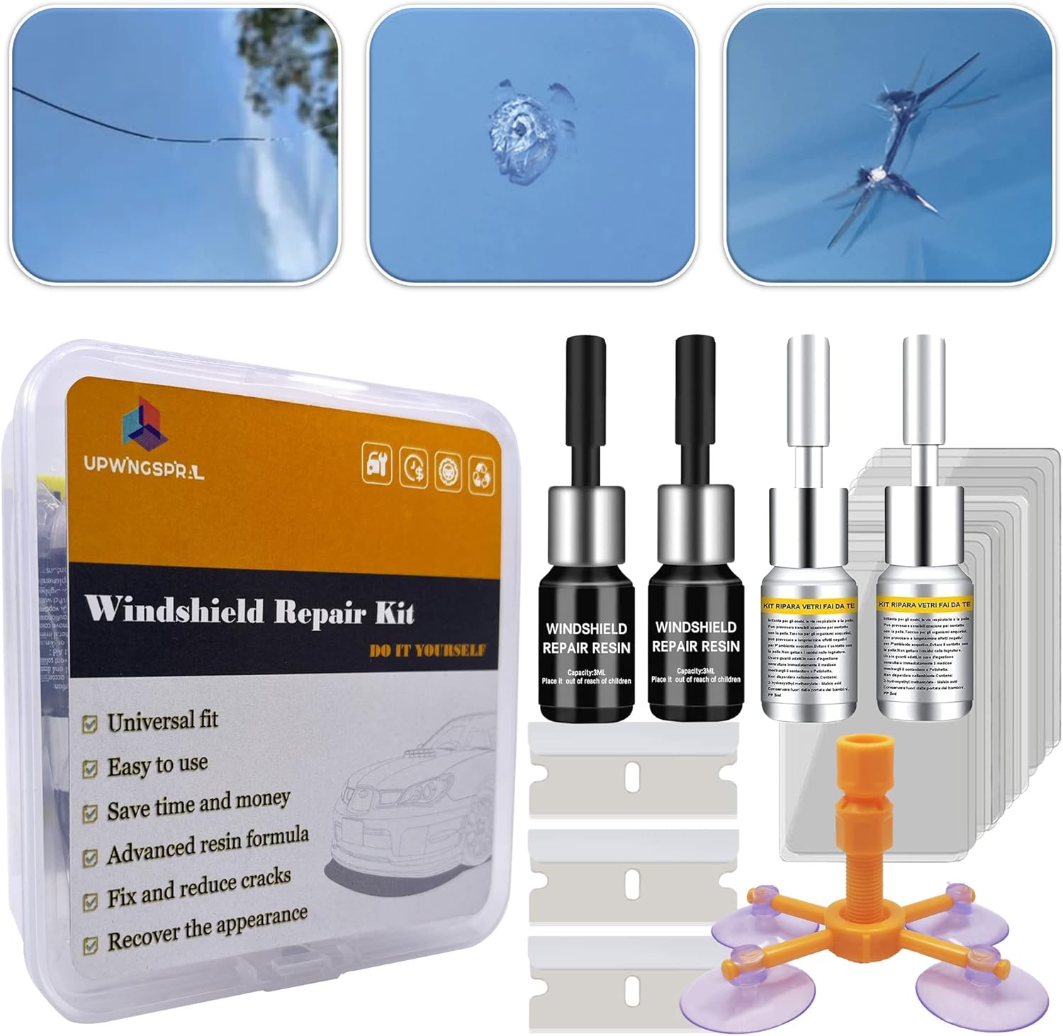 UPWINGSPIRAL Windshield Repair Kit (4 Bottles of Resin