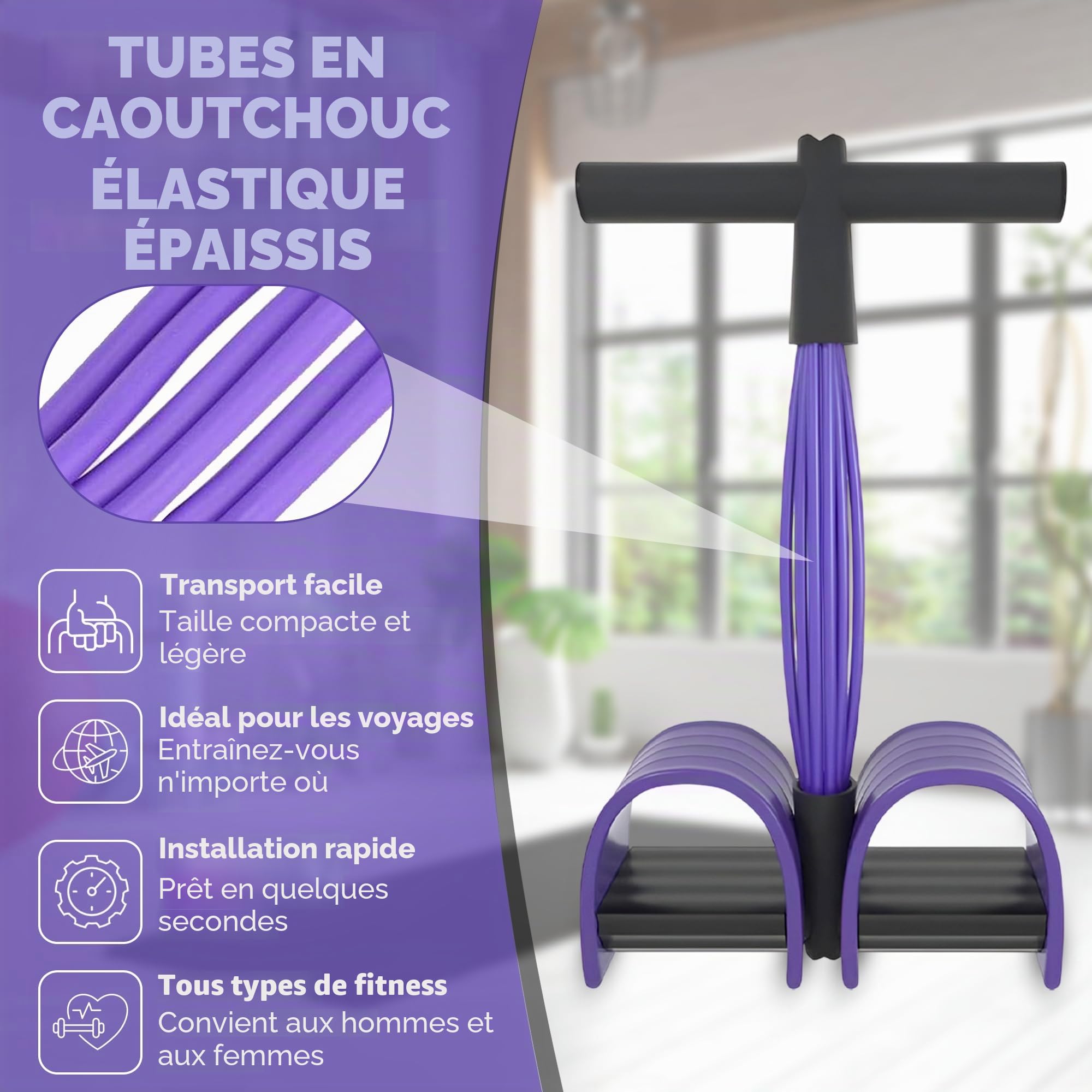 Pédale de Fitness Élastique Corde de Tension, 6 Tubes Multifonctionnelle Bande de Résistance Bodybuilding
