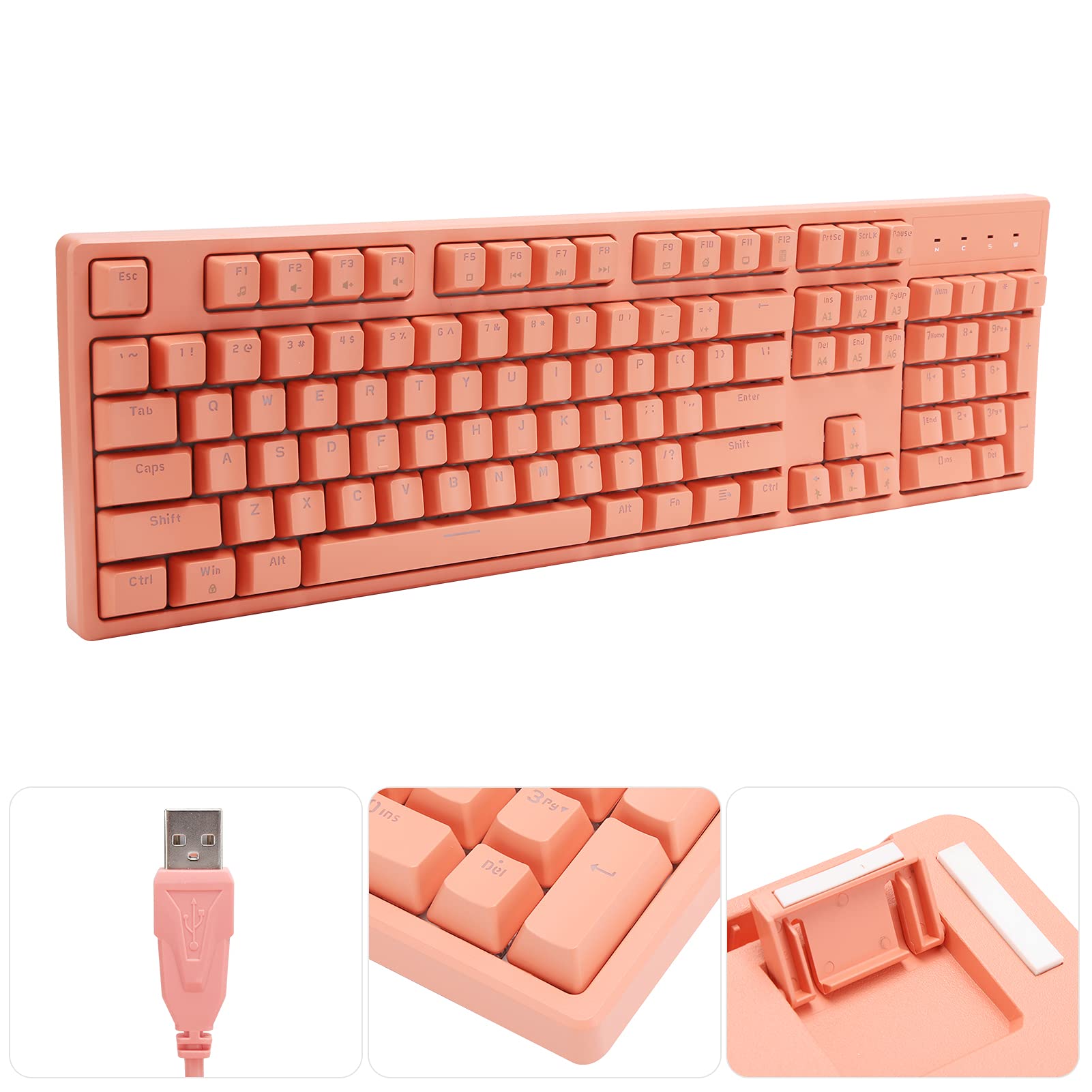Klawiatura Mechaniczna RGB, 104 Klawisze, Podświetlana, Przewodowa Klawiatura do Gier, z 20 Efektami świetlnymi i ergonomiczną konstrukcją, do Komputera Stacjonarnego (Oś różowo-zielona)