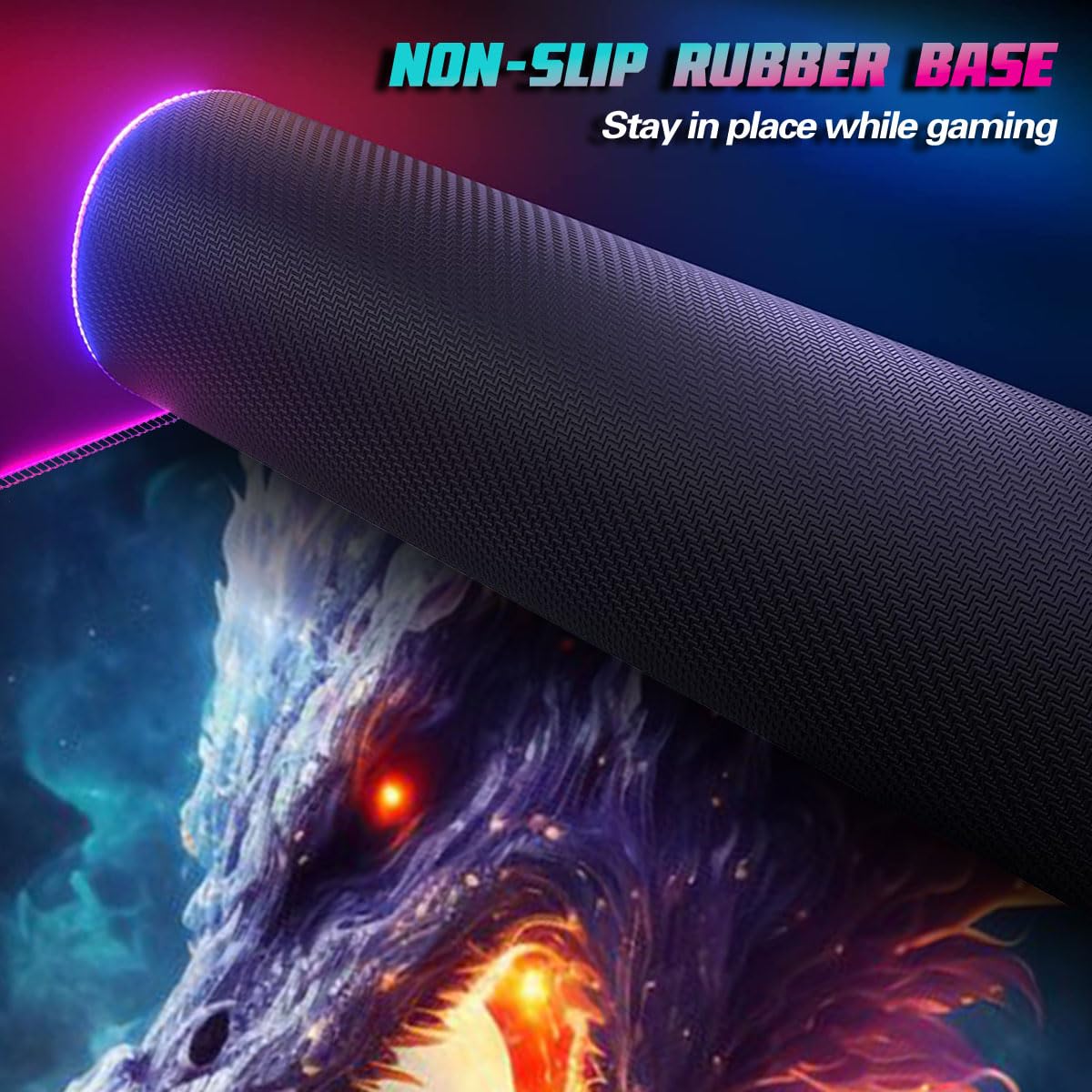 Tappetino per mouse RGB Gaming XXL, grande LED, 7 colori e 4 modalità di effetto, fondo in gomma antiscivolo, per MacBook PC anziano Dragons Galaxy 15,7 x 35,4 pollici
