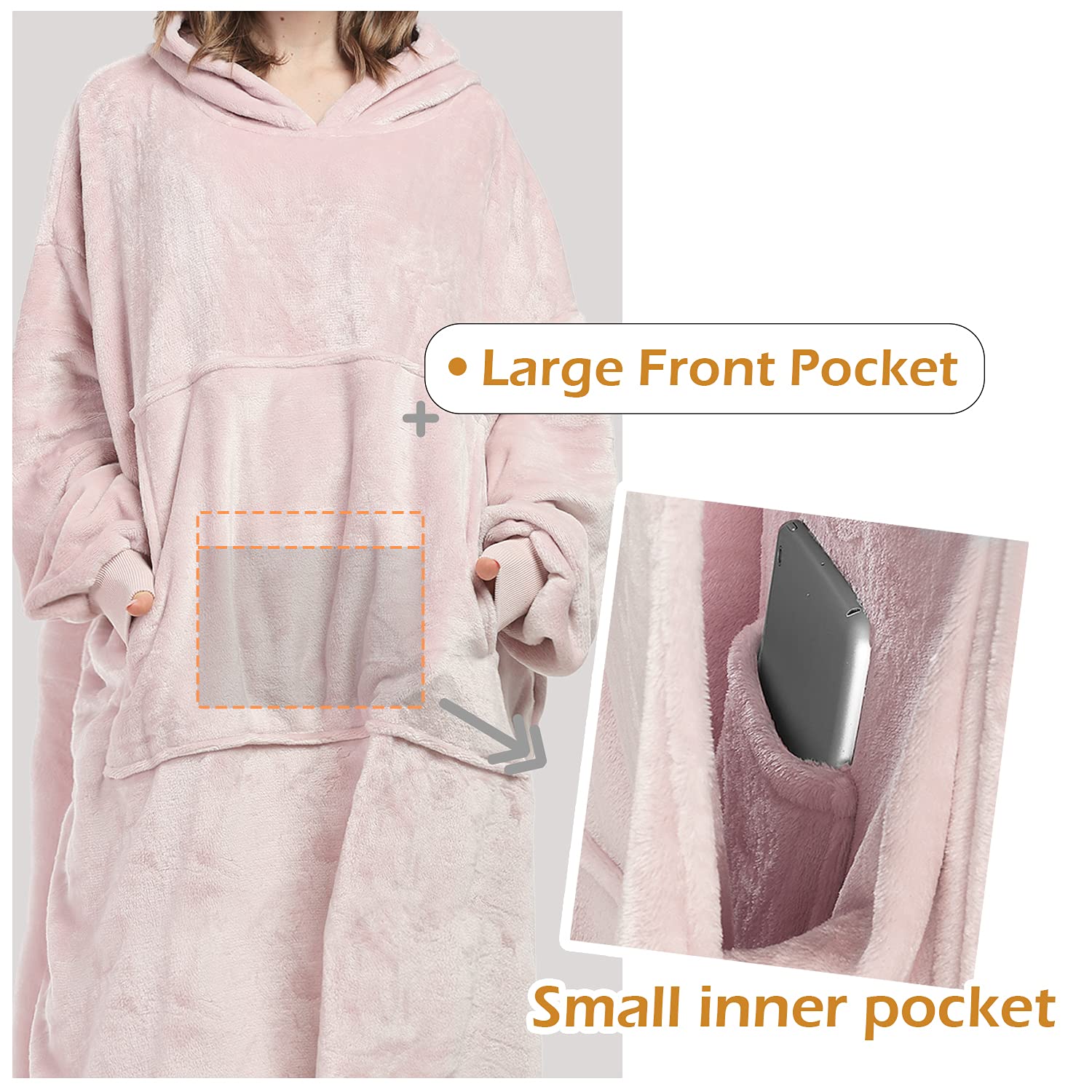Catalonia Classy Fleece capuchondeken voor dames en heren, zachte en warme, draagbare capuchondeken, lange hoodie met verstelbaar trekkoord en voorvak, aqua
